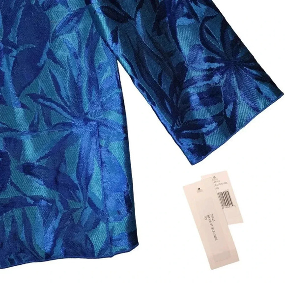 New Caroline Rose Blue Open Front Hawaiian Floral Jacquard Jacket Size XS - Picture 6 of 8